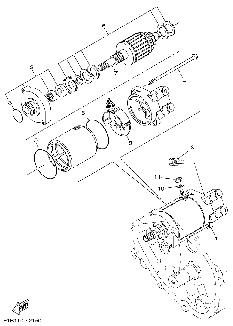 Yamaha FX10 STARTING MOTOR parts diagram